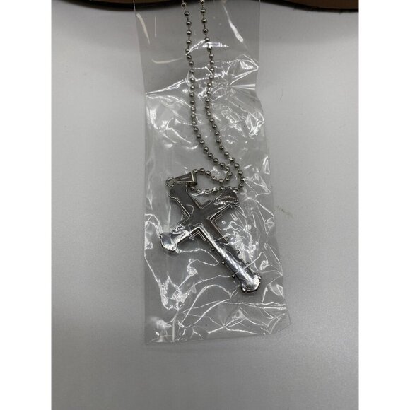 Crystal Cross Pendant Necklace Stainless Steel Silver Zirconia Jewelry Chain - Picture 4 of 5